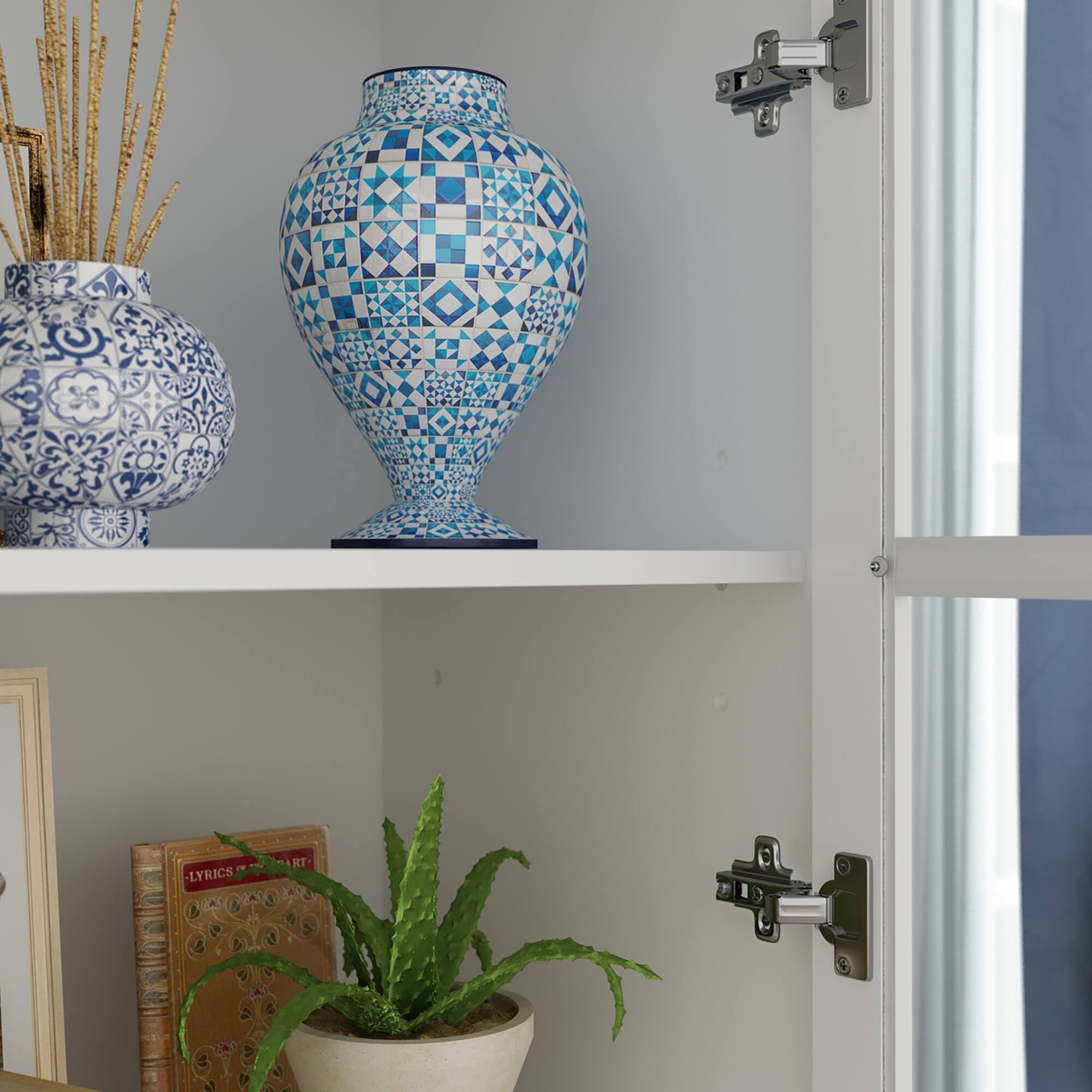 Kerrogee 55.1"H Bookcase Display China Glass Door Bed